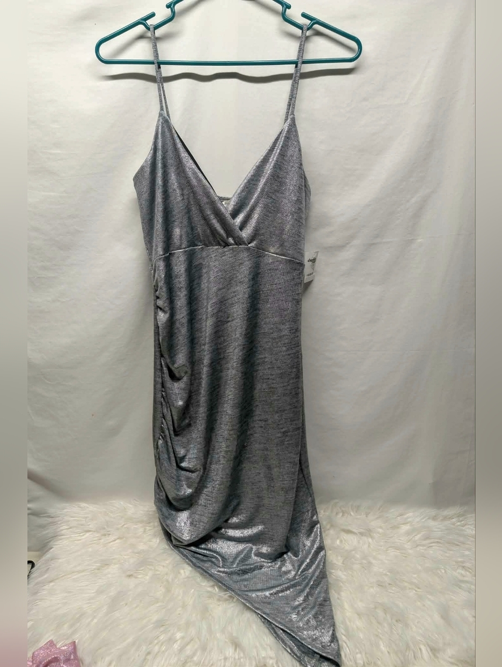 Y2k Nwt Charlotte Russe Shimmery Silver Asymmetrical Slip Dress